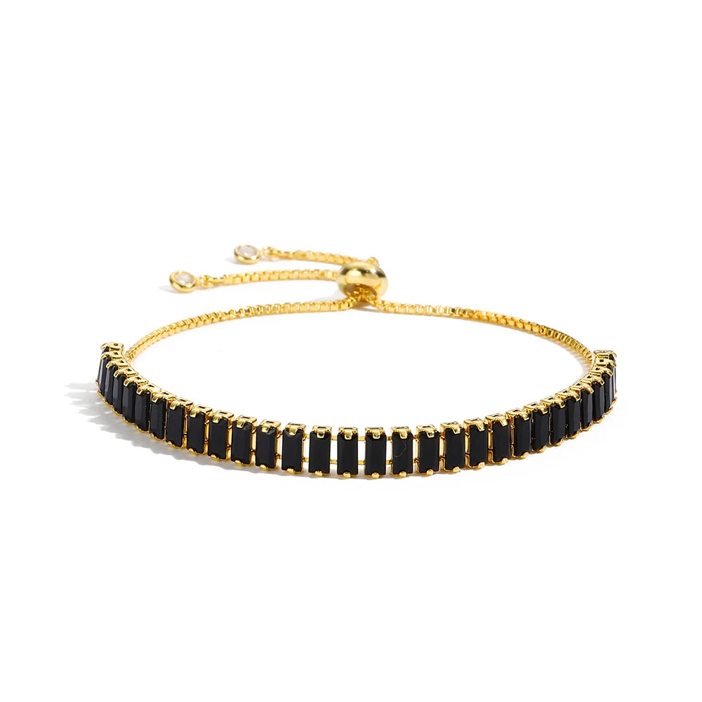Black Crystal Tennis Bracelets for Women & Men Luxury Iced Out Cubic Zirconia Adjustable Bracelet on Hand Hippie Jewelry