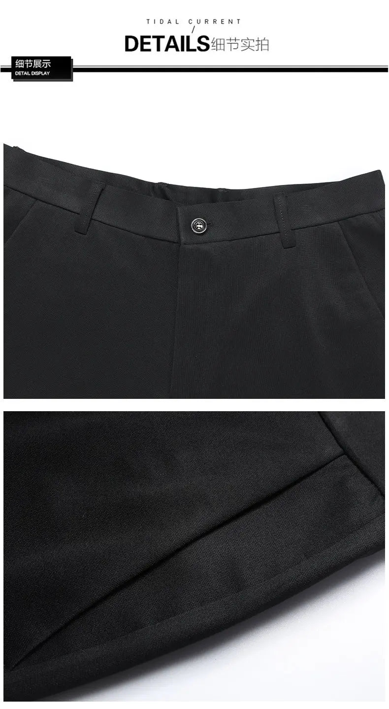 High-stretch fabric men's business trousers suitable for all seasons, featuring an elastic waistband and classic office/work for