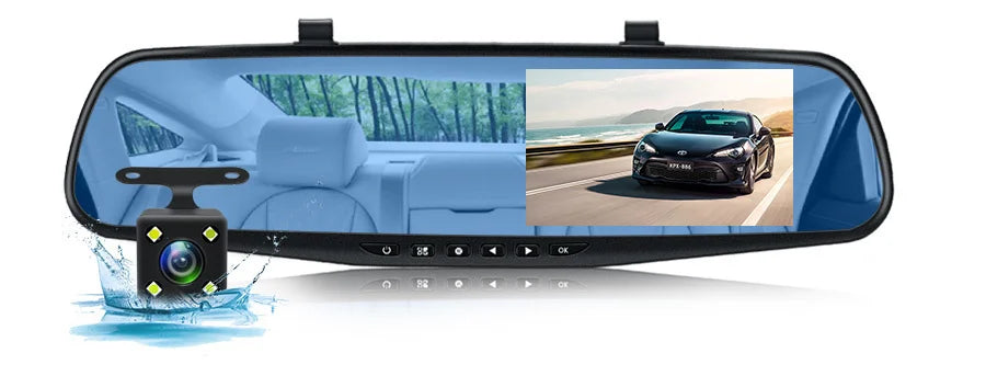 Dash Cam 4.3 inch "mini rear-view mirror digital dashcam, front and rear dual cameras IPS Front and Rear Camera Registrar Black