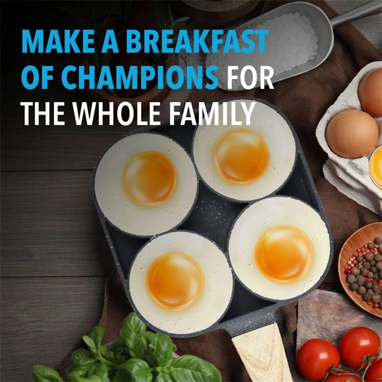 LMETJMA Pancake Egg Frying Pan 4 Cups Omelet Poached Egg Pan for Breakfast Divided Coating with Non Sticking Handle JT888