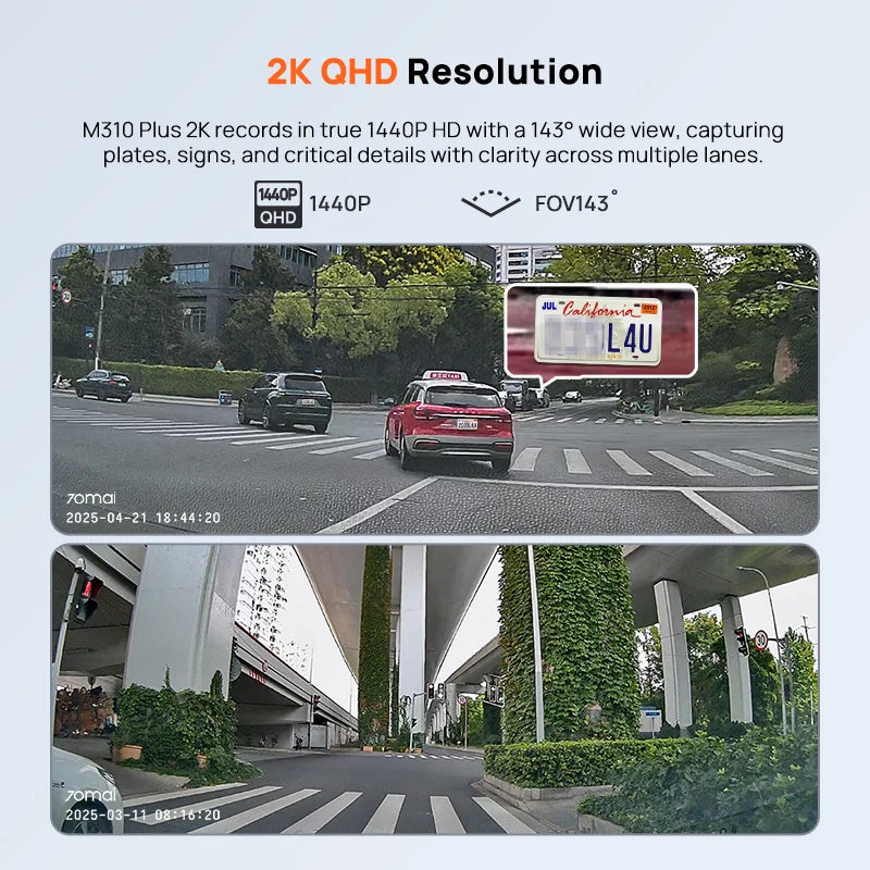 70mai Dash Cam M310 Plus 2K 1440P 143°FOV F1.55 Smart Voice Control 24H Parking Guard Night Vision 70mai M310 Plus 2K Car DVR
