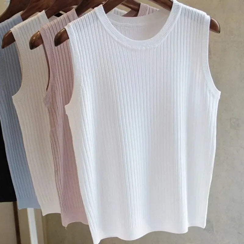 2026 Summer New Fashion Knitted Vests O-neck Sleeveless Casual Thin Tops Sleeveless Blouse Women Shirt