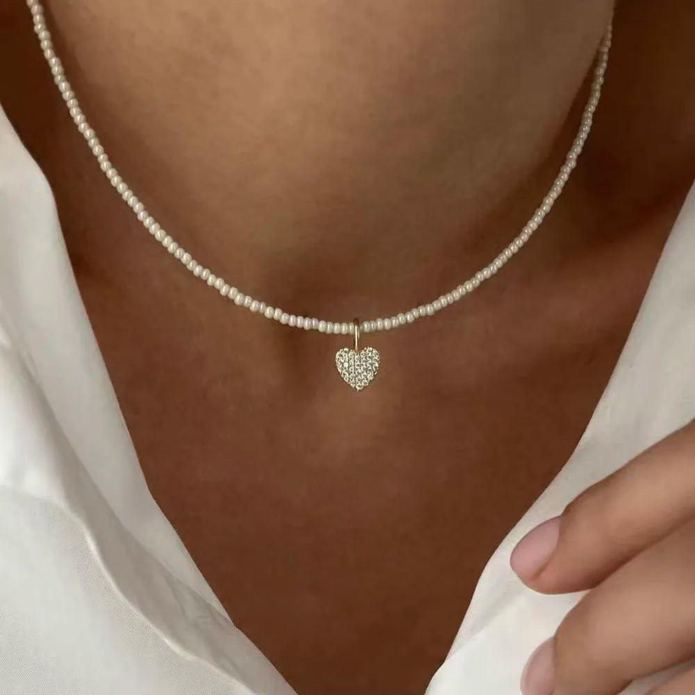 Fashion Tassel Chain Pendant Necklace For Women Boho Transparent Crystal & Imitation Pearl Chain Jewelry Valentine's Gift N0538