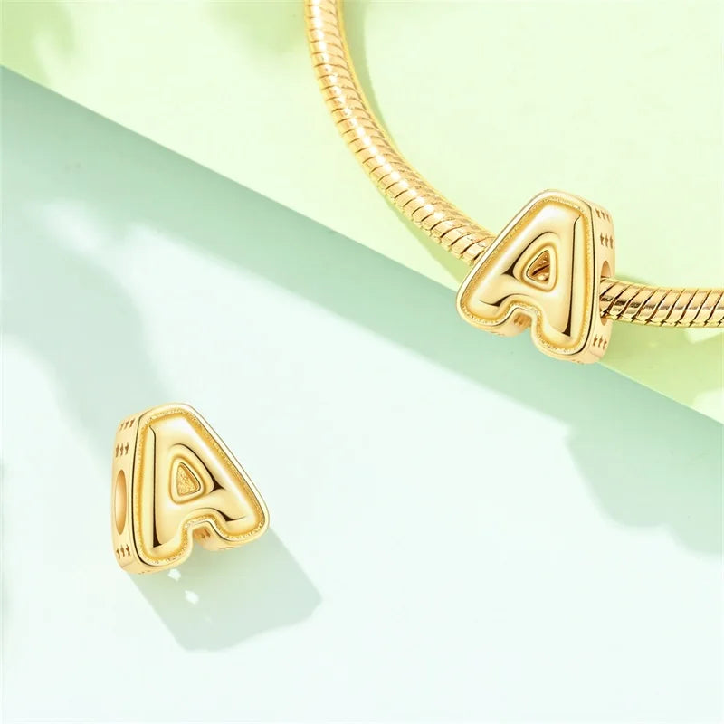 New Hot Sales 925 Sterling Silver 26 Golden Letters Charms Bead Fit Original Bracelet DIY Women Birthday Jewelry Gifts
