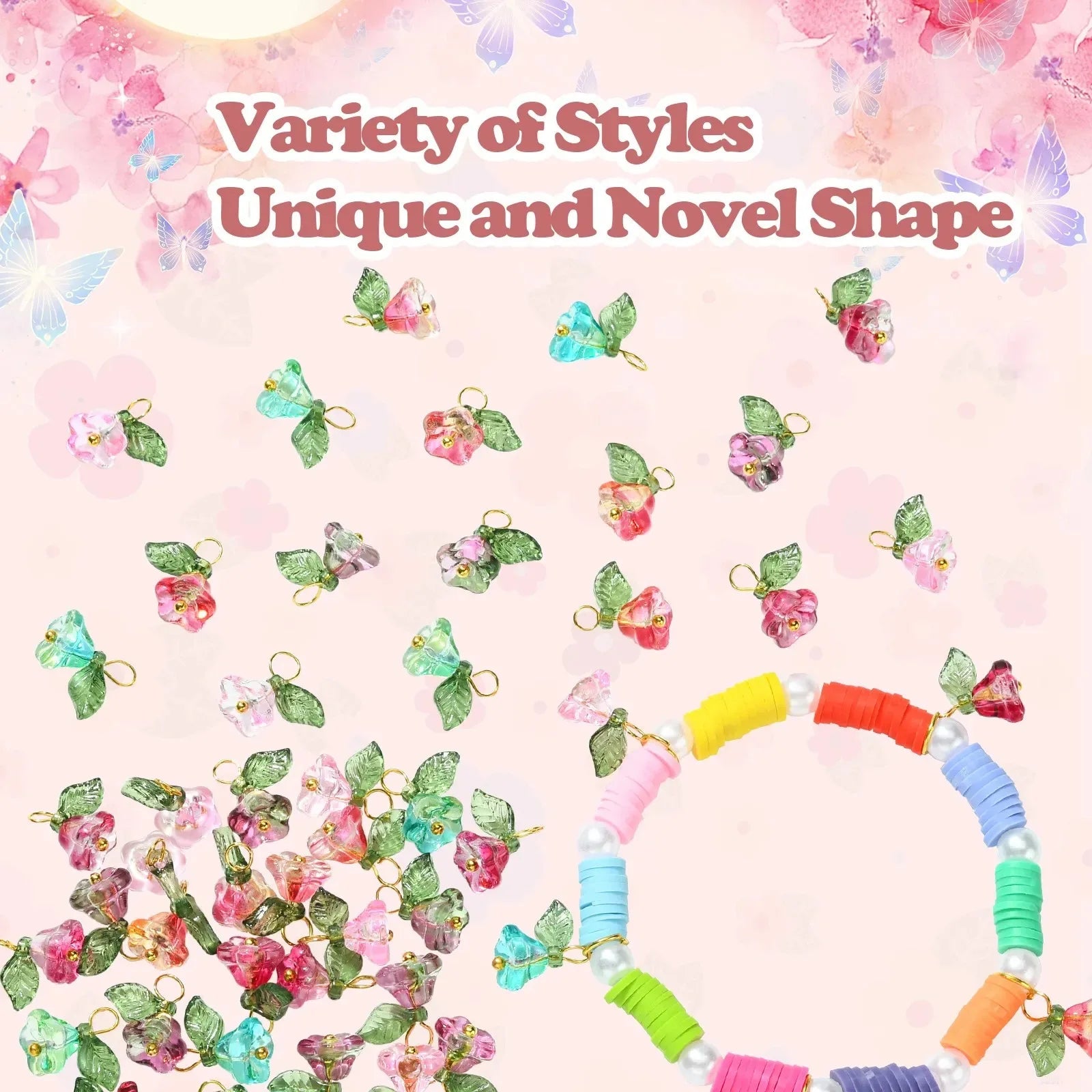 30Pcs 6 Colors Pendants beads Flower with Golden Findings Charms for Women Necklace Bracelet Earrings DIY jewelry making