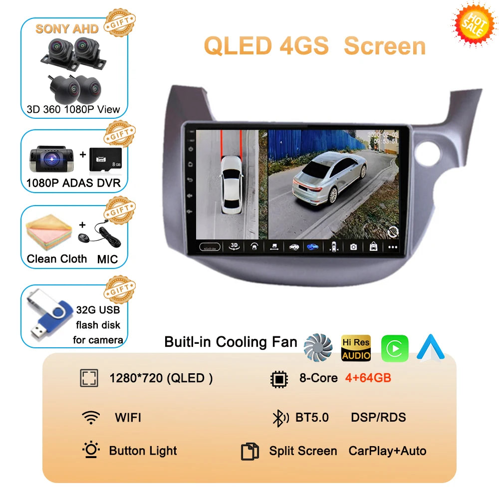 Car Radio Android 16 For Honda Jazz Fit 2007-2013 RHD Stereo Multimedia Video Player Carplay Auto GPS Navigation 2din Head Unit