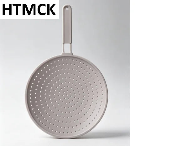 HTMCK Heat-Resistant Silicone Kitchen Splatter Screen Frying Pan Lid with Handle Oil Splash Guard Drain Board Cover