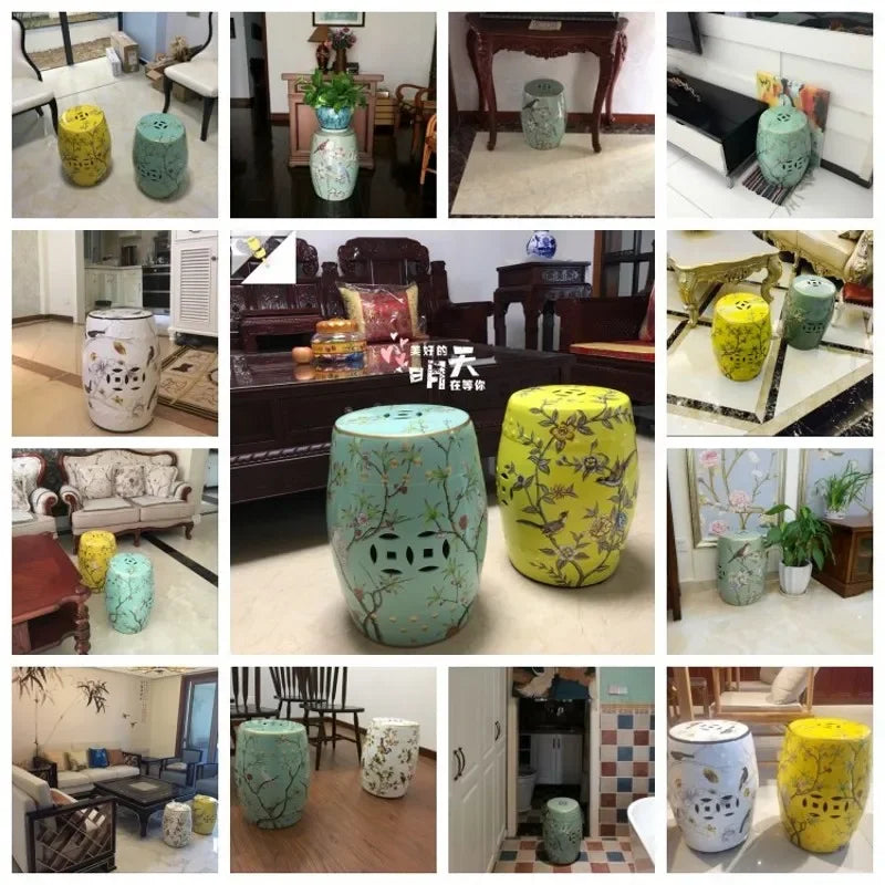 Shoe Changing Stool Flower Bird Ceramic Drum Stool Dressing Antique Drum Sitting Stool Living Room Furniture Luxury Dresser