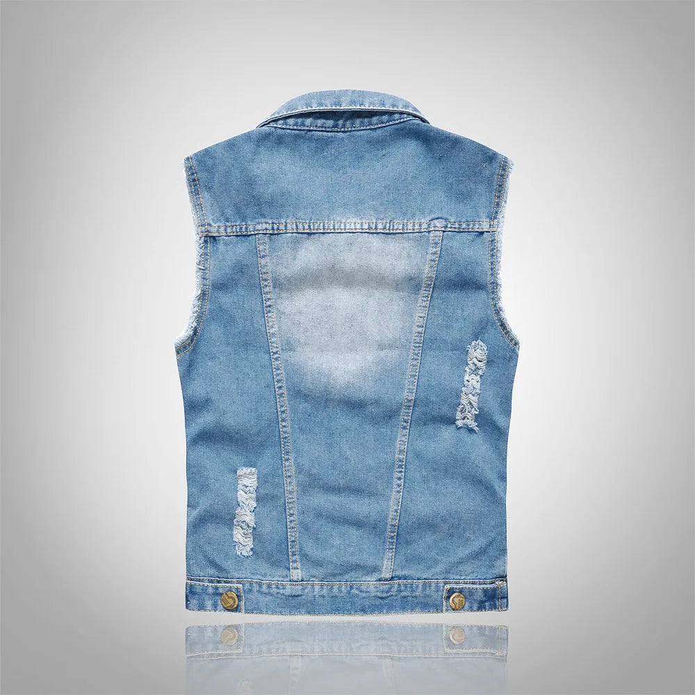 2025 Men's Fashion Jeans Sleeveless Jacket Vest Male Black Blue Denim Jeans Vest  Man Cowboy Outdoors Waistcoat Mens Jacket Vest