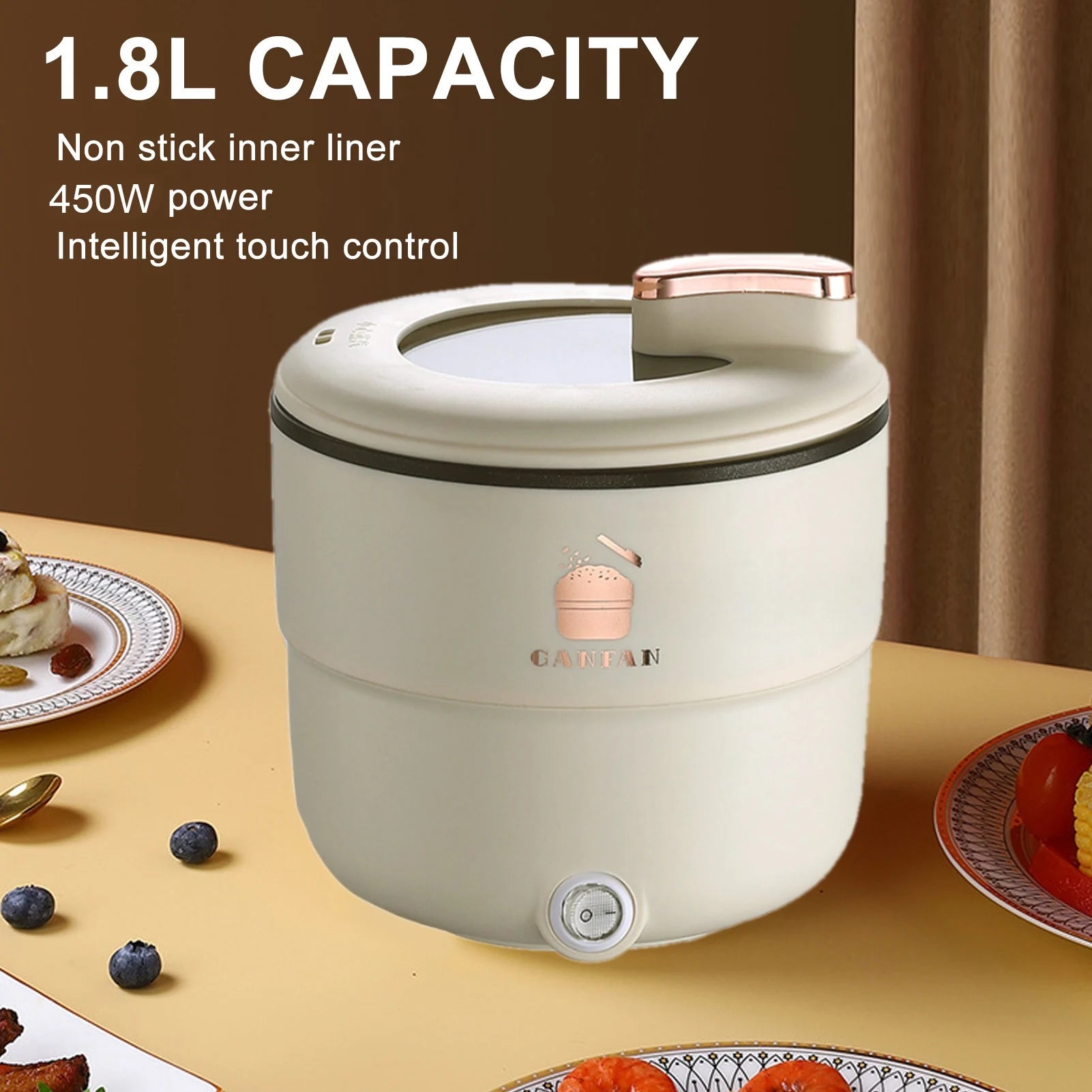 Electric Rice Cooker 1.8L Multifunctional Rice Cooker Maker Double Layers Anti Stick Coating Anti Scald  for Noodles