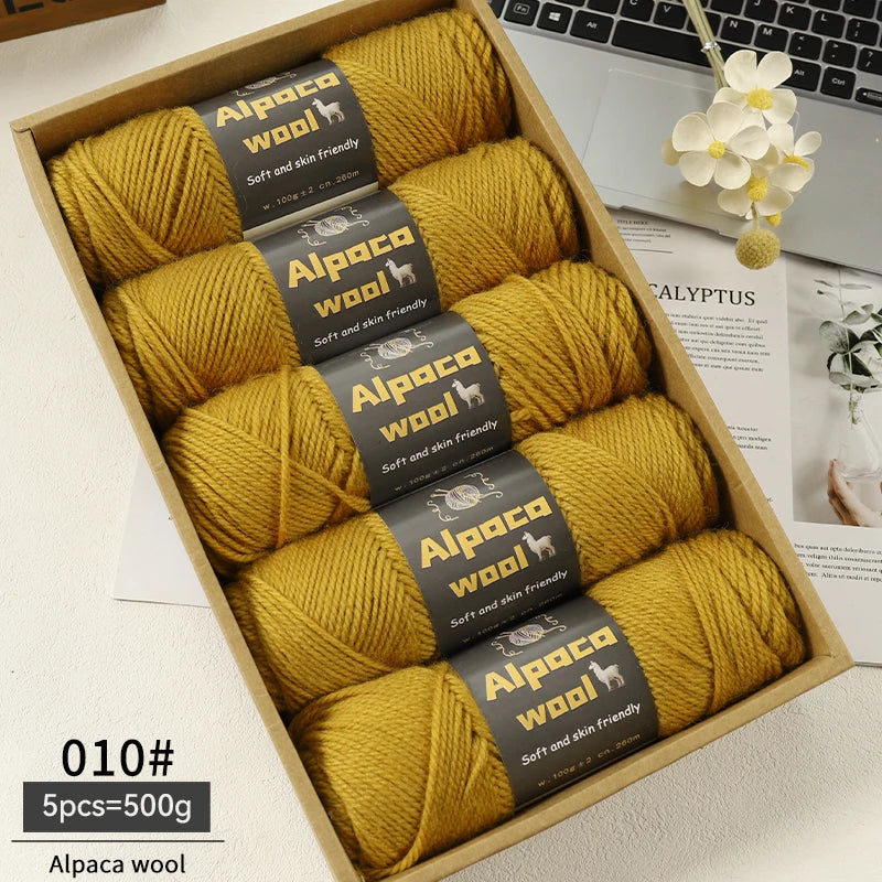 500g Alpaca Wool 245 Chunky Knitting Yarn Multi-Color Autumn and Winter Fashionable Gift for Men and Women DIY Knitting Material Kit for Warm Sweaters, Coats, Scarves, Hats, Gloves, Leg Warmers, Knee Pads Yarn Balls 5Pcs/Pack