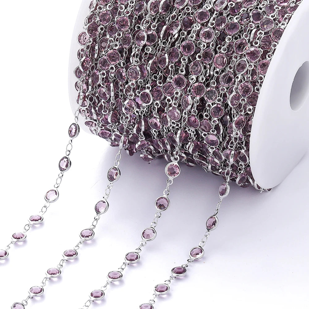 1Meter 6mm Colorful Crystal Beads Beaded Chain Glass Bead Necklace Chain Findings for DIY Bracelet Jewelry Making Supplies