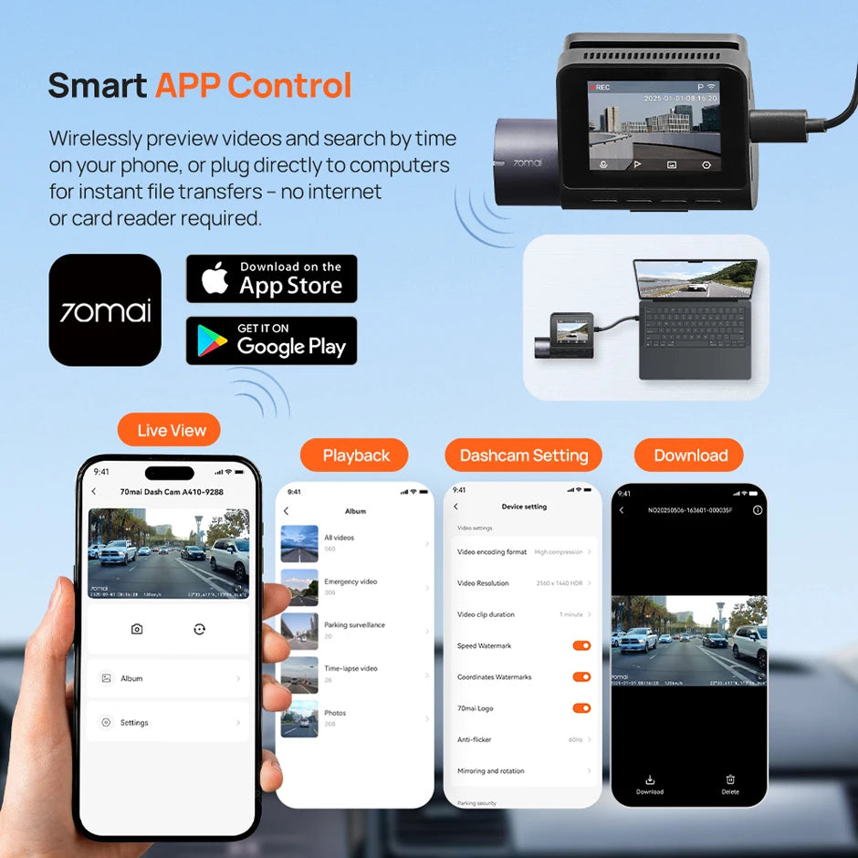 70mai Dash Cam A410 2.5K+1080P Dual-Channel Recording Built-in GPS 24H Parking Surveillance Car DVR 70mai A410