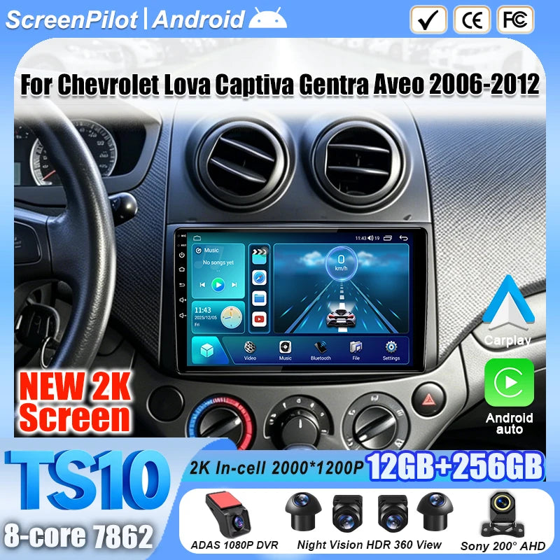 Android 16 For Chevrolet Lova Captiva Gentra Aveo 2006-2012 Touch Screen Android Auto Mirror Link Stereo Head Unit Car Radio RDS