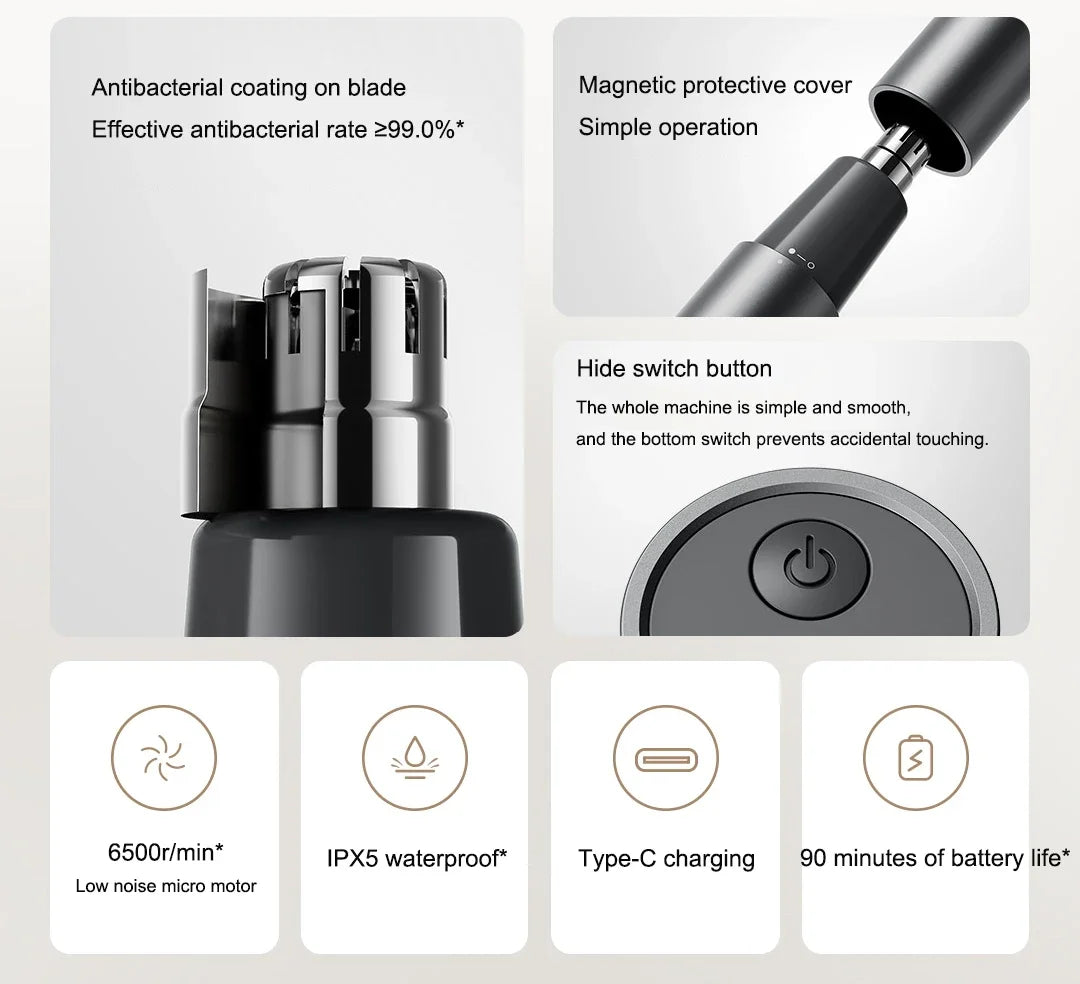Original XIAOMI Mijia Nose Trimmer for Men Women- USB Rechargeable Painless Ear Nose Hair Eyebrow Trimmer Clipper Compact Pocket