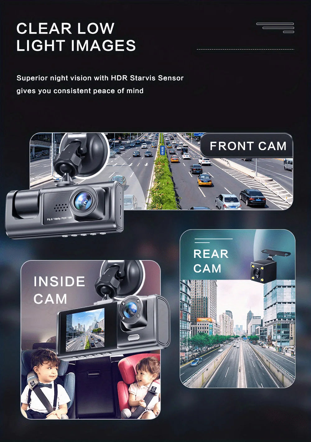2/3Camera WIFI/NO WIFI Dash Cam Cabin Car Dvr 1080P Interior Vehicle Three Way Channel Dvrs Recorder Video Dashcam Camcorder