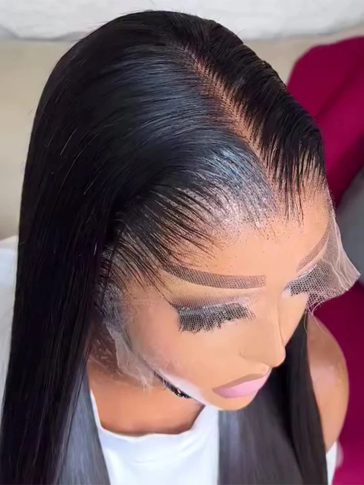 13x4 Bone Straight 250% Density Human Hair Wig 13x6 HD Lace Frontal Wig 40 Inch Natural Black Glueless Lace Front Wig for Women