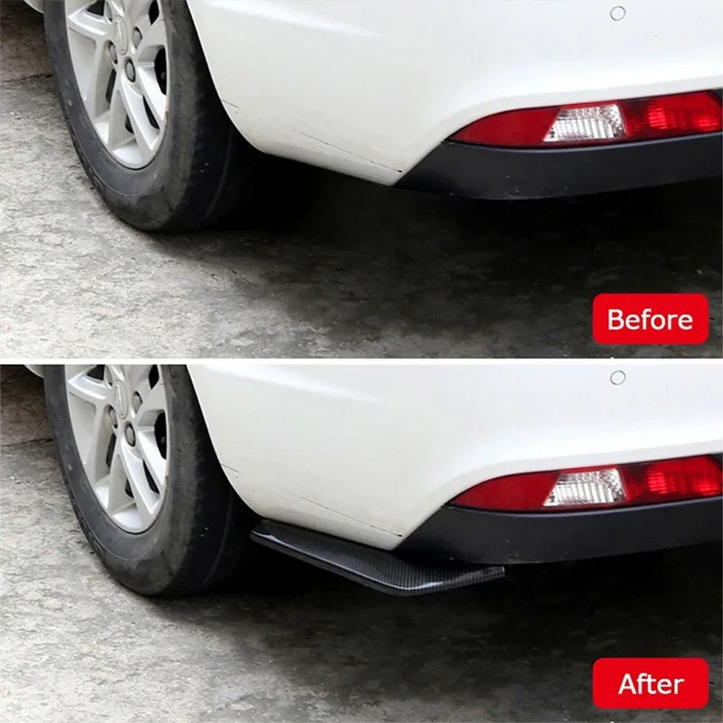 2pcs Universal Car Rear Bumper Lip Diffuser Splitter Spoiler Scratch Protector Black Carbon Fiber Rear Lip Wrap Angle Splitters
