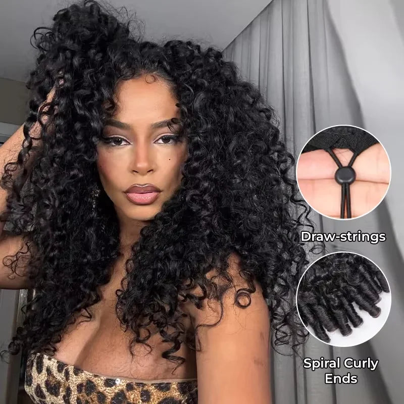 Burmese Curly Human Hair 3 IN 1 Half Wigs Glueless Wig Human Hair For Women Half Wig Drawstring Headband Wig Brazilian Hair