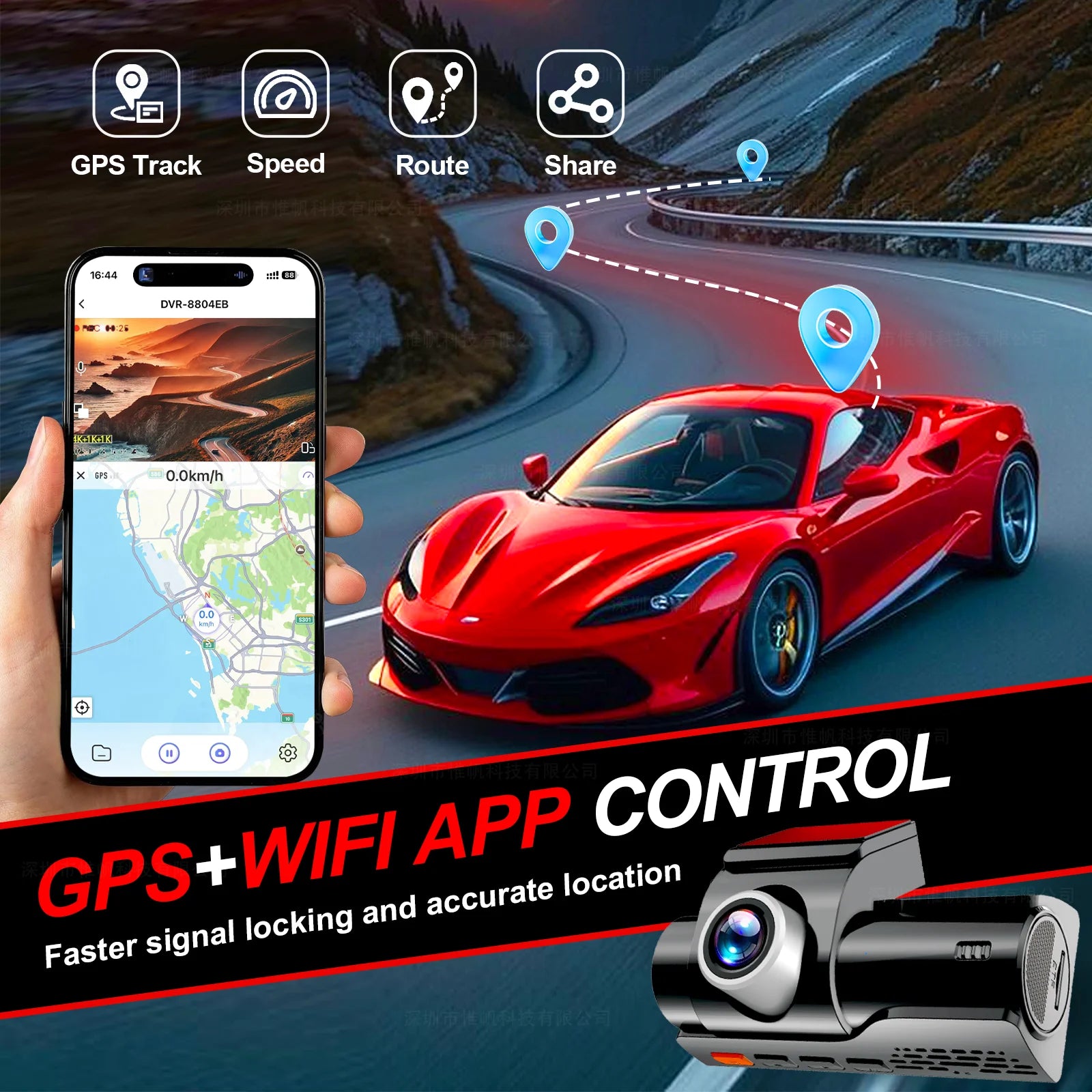 Dash Camera 4K for Cars DVR Dual-Channel HD 1080P Front and Rear GPS Car Camera WDR Night Vision WiFi APP Monitor Video Recorder