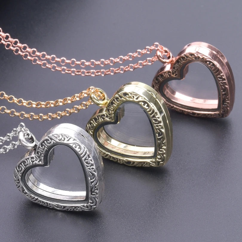 1Pc Trendy Sweet Love Glass Reliquary Photo Locket Pendant Necklaces Goth Heart Cremation Ashes Urn Relicario Collares Jewelry