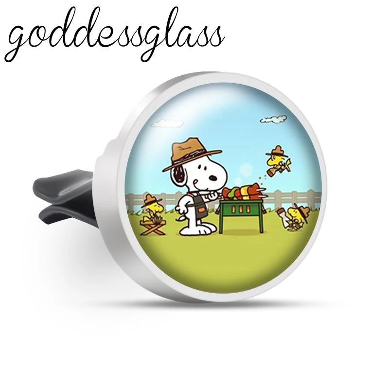 Snoopy on the Road 66 Walking Anime Photo Aromatherapy Car Decoration Clip Perfume Locket Fittings Oil Scent Gift keychain