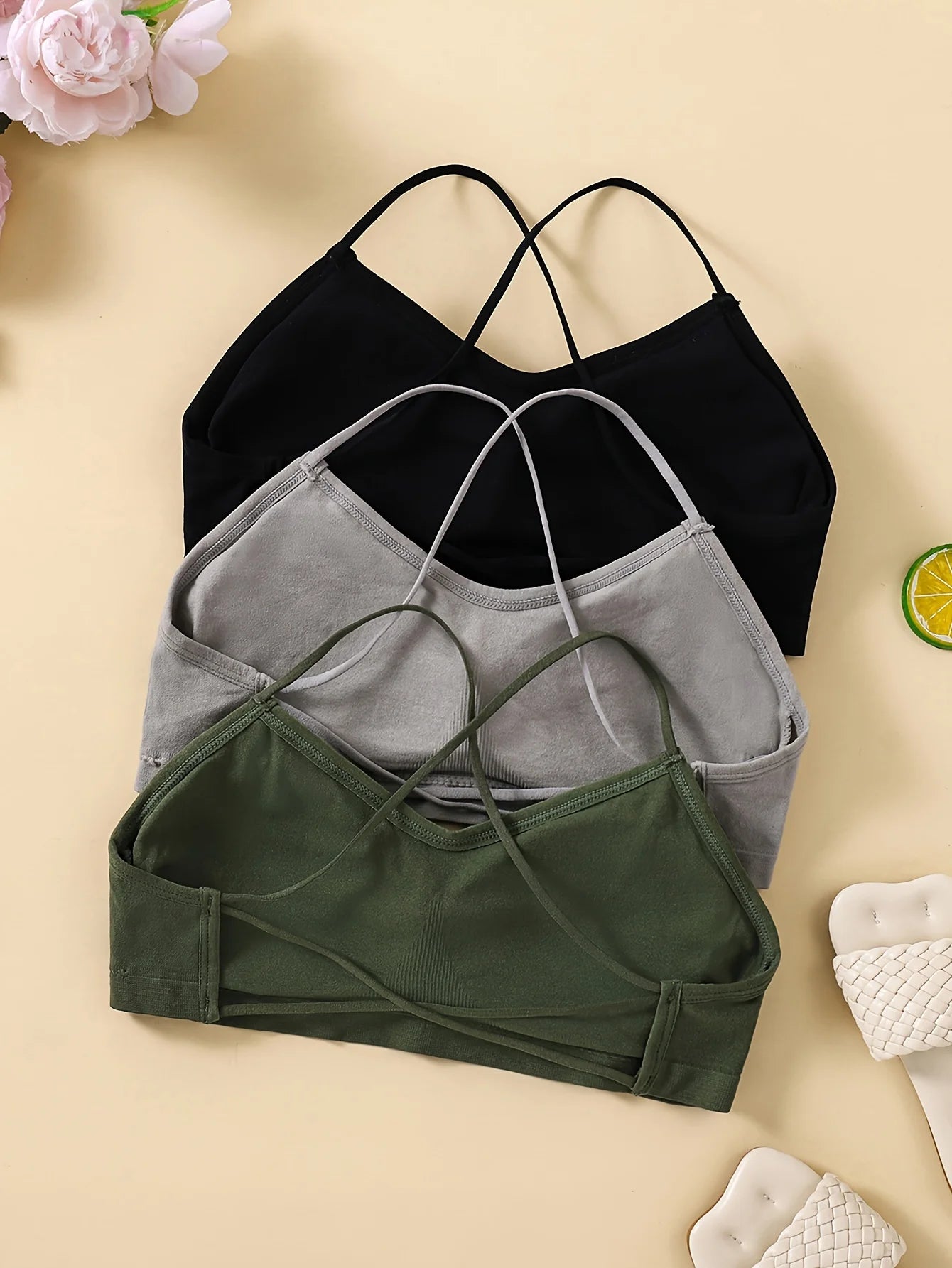 3PCS/Set Sports Bra Women's Cross Shoulder Strap Sports Bra Yoga Navel Top Gym Fitness Tube Top Breathable Beauty Sexy Bra Back