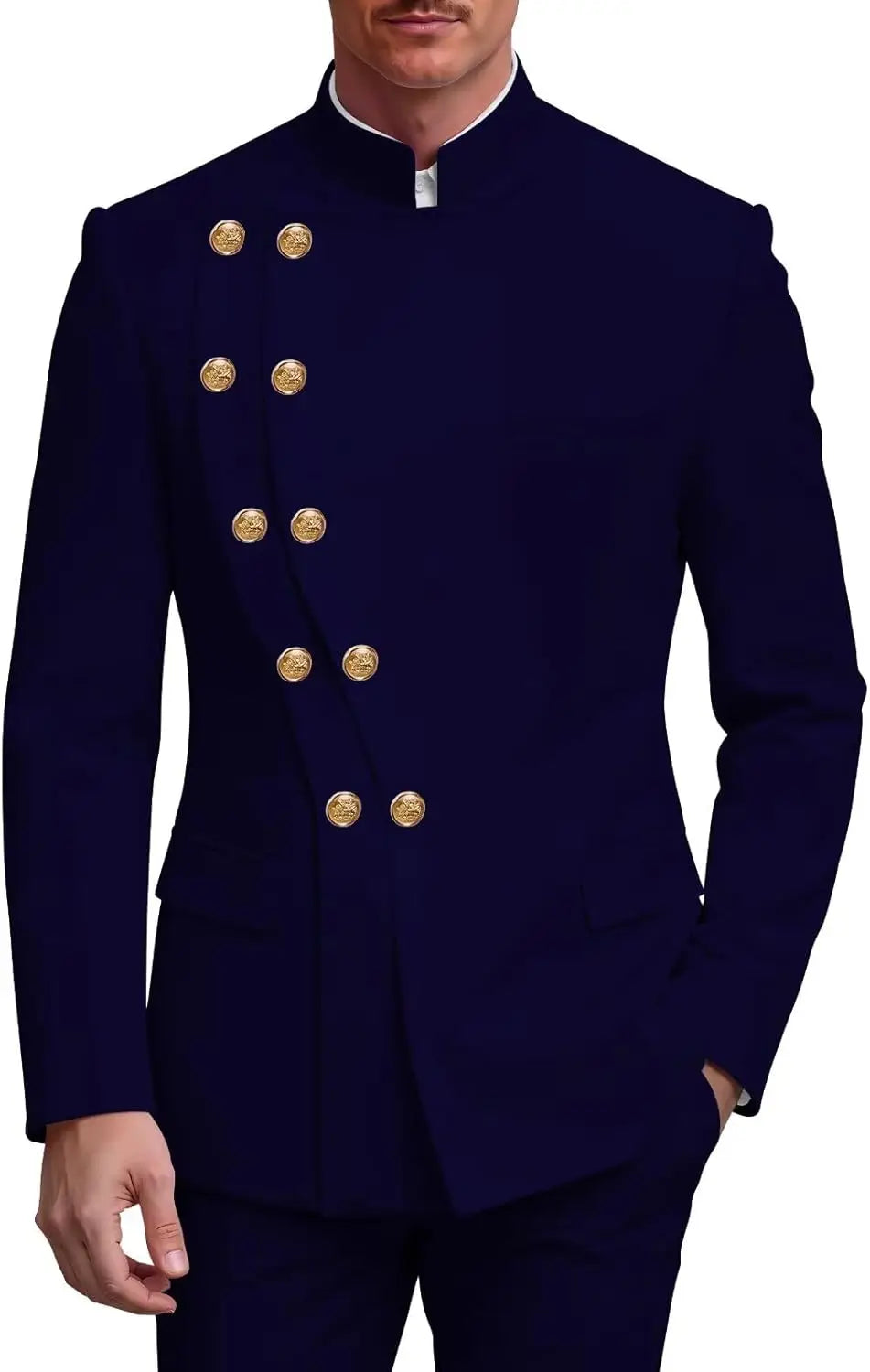 2 Piece Slim Fit Mens Suit Chinese  Suits Stand Collar Tuxedo for Men Wedding Prom Blazer Pant Set