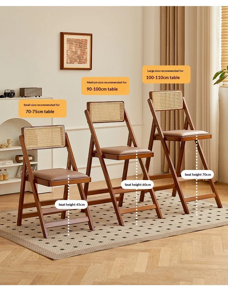 Foldable Wooden Bar Stool High Counter Stool Rattan Back Modern Minimalist Kitchen Island Breakfast Bar Dining Room Furniture