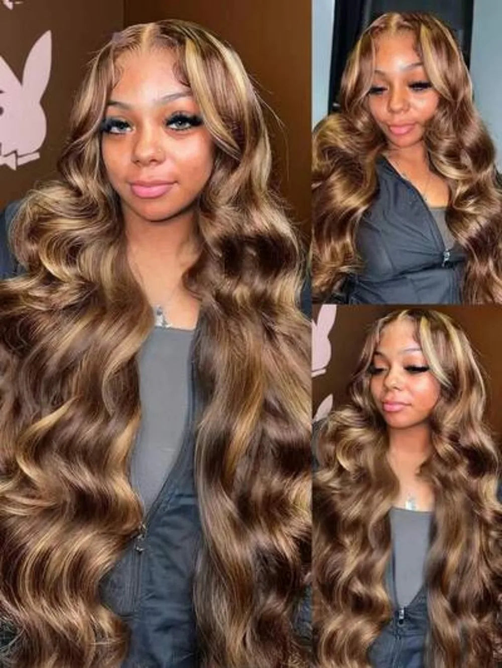 13x4 HD Highlight Body Wave Lace Front Wigs Human Hair For Women Glueless Pre Plucked 4/27 Colored 200% Density With Baby Hair