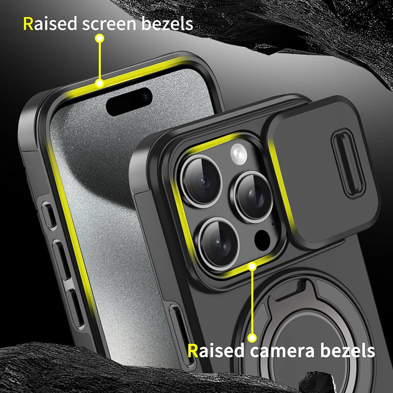 360°Rotating Hidden Metal Car Holder Ring Push Window Protection Lens Shockproof Phone Case For IPhone 16 Pro Max 16 Plus Cover