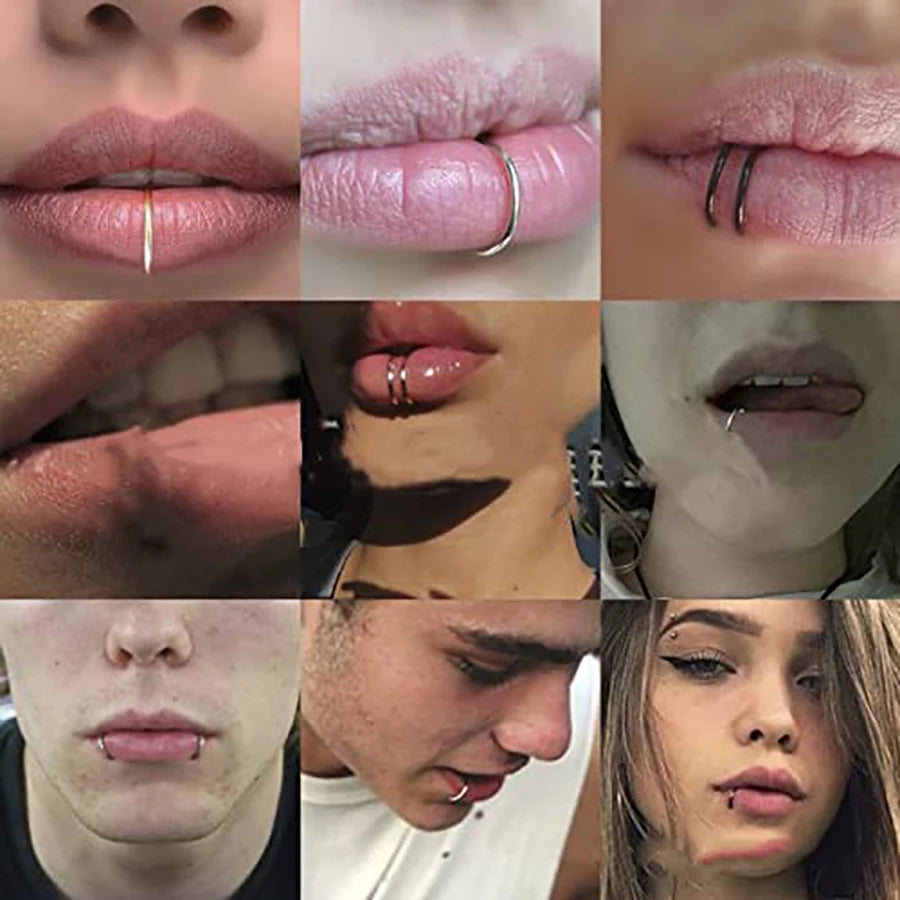 18G Clip-On Fake Lip Ring Stainless Steel Hypoallergenic Punk Non Piercing Lip Hoop 18K Gold Plated Cartilage Conch Cuff Earring