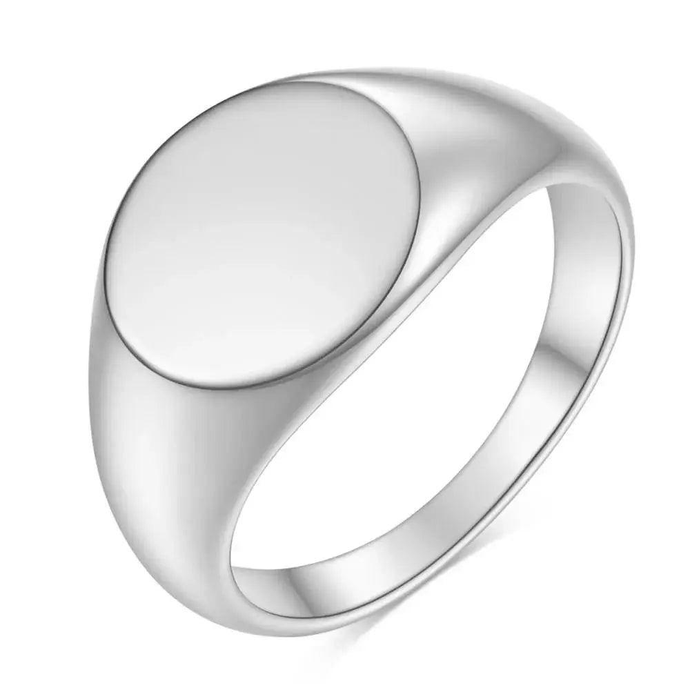 Customized Women Signet Ring Chunky Round Name Logo Stamp Stainless Steel Punk Candid Fashion Jewelry Female Wedding Accessories