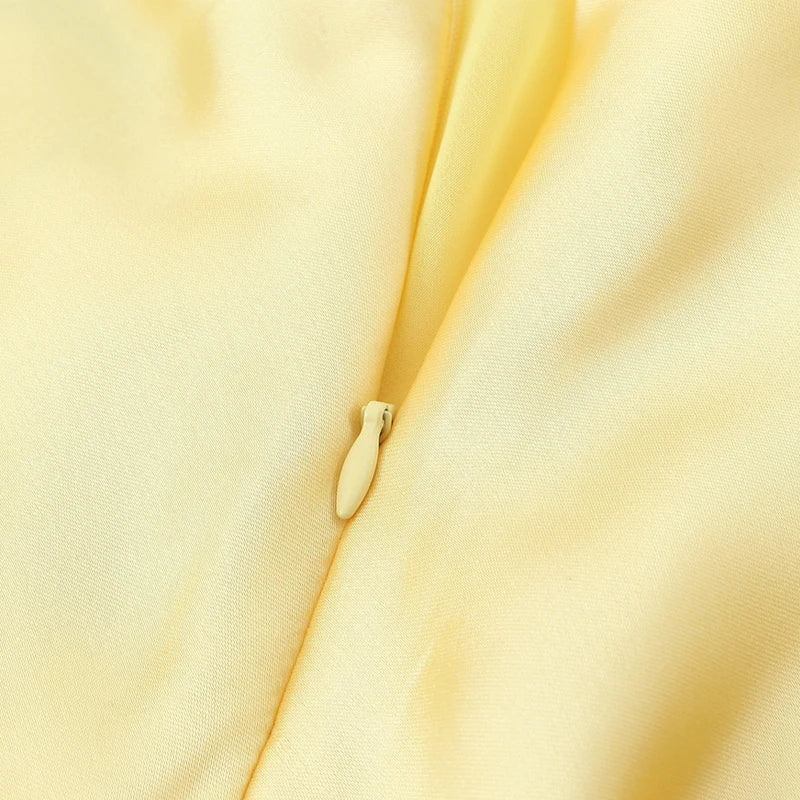 HXAO Yellow Dresses Women Satin V Neck Midi Dress Summer Backless Strap Slip Dresses Elegant Evening Party Dress 2025 Vestidos