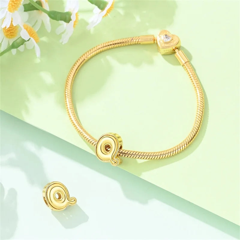New Hot Sales 925 Sterling Silver 26 Golden Letters Charms Bead Fit Original Bracelet DIY Women Birthday Jewelry Gifts