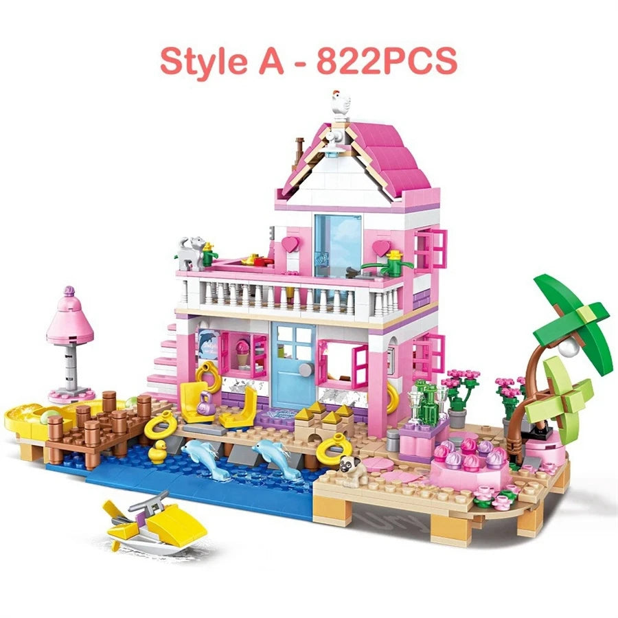 822Pcs Beach Villa Building Blocks Transformable House Model Creative Building Educational STEM Toys Birthday Gift For Girls