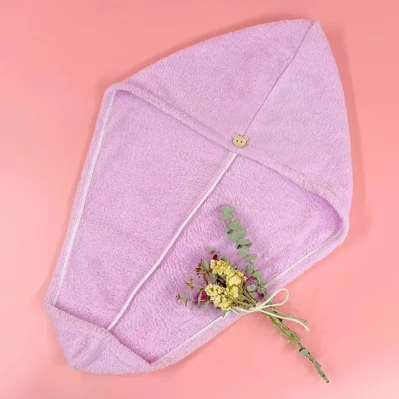 Ultra-Absorbent Coral Fleece Hair Towel Wraps with Button Closure - Quick-Dry, Soft, and Stylish Hair Drying Caps for Women