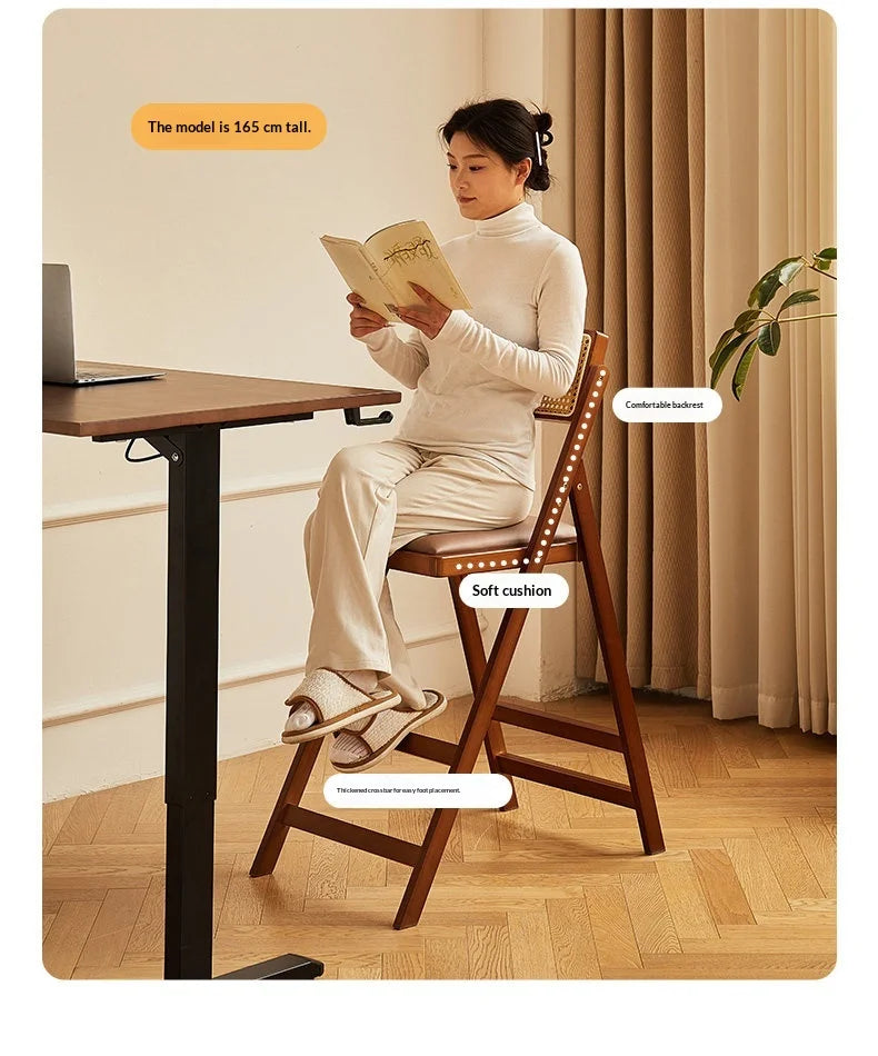 Foldable Wooden Bar Stool High Counter Stool Rattan Back Modern Minimalist Kitchen Island Breakfast Bar Dining Room Furniture