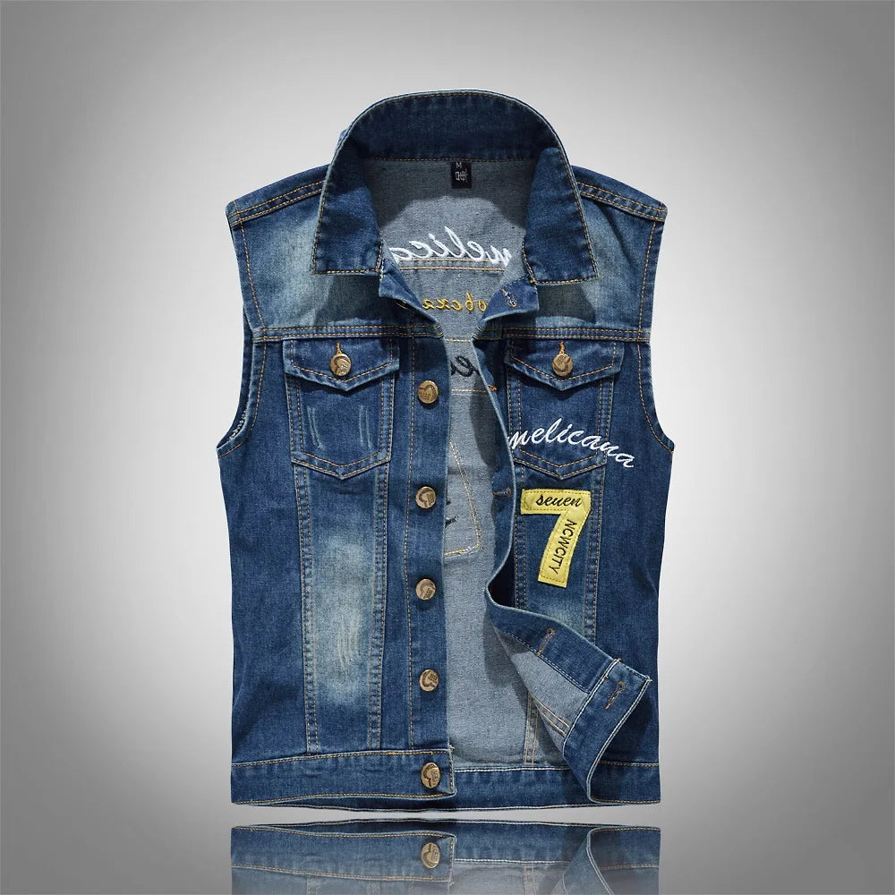 2025 Men's Fashion Jeans Sleeveless Jacket Vest Male Black Blue Denim Jeans Vest  Man Cowboy Outdoors Waistcoat Mens Jacket Vest