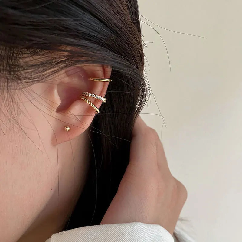 3Pcs/Set Clips Earring for Women Unisex Minimalist Fashion Cartilage Hoop Earrings Sets Ear Cuff Piercing Clip on Earring