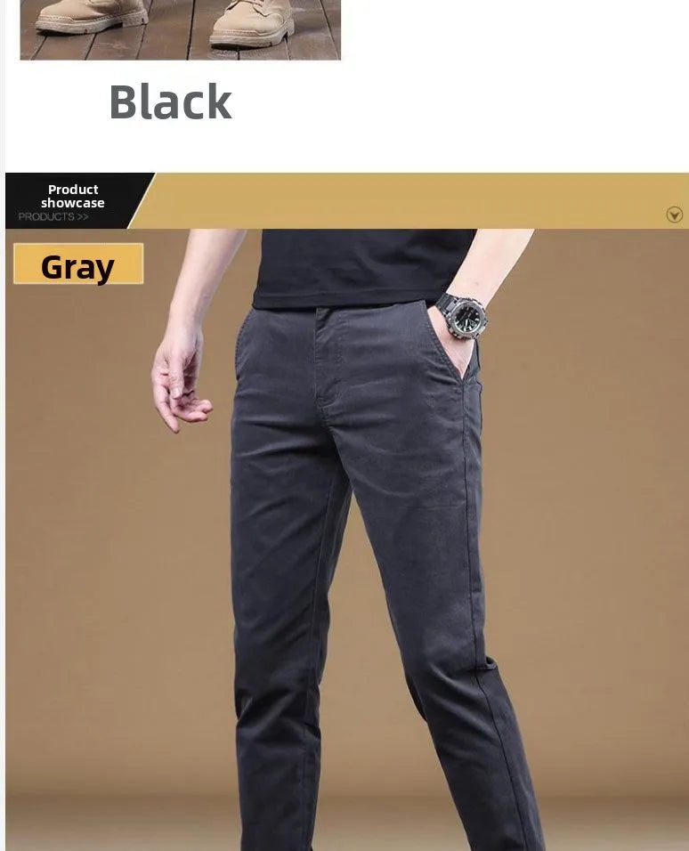 2026 Summer Thin Cotton Men's Casual Pants Trendy Versatile Elastic Light Business Trousers Work Formal Slim Straight Pants