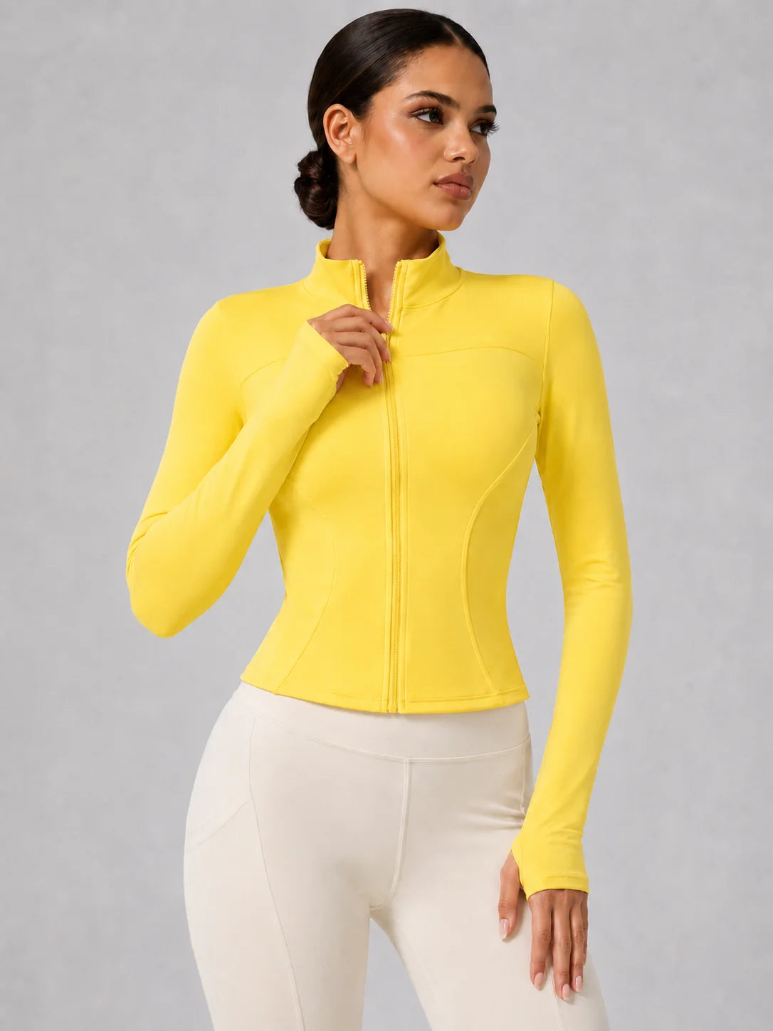 Women's Full-Zip Yoga Jacket, Slim Fit Long Sleeve Athletic Top with Thumb Holes, Lightweight Stretchy Workout Jacket for Runnin