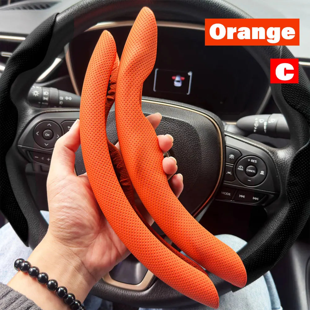 Universal D-shaped Round Car Steering Wheel Cover Ventilation hole Leather Absorb sweat Anti-slip Decoration Accessories 15inch