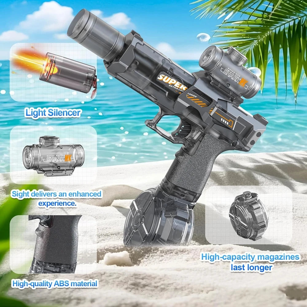 Electric Water Blaster Gun Children Automatic Water Pistol WaterGun with Led Light Summer Outdoor Game Party Toy for Adults Kids