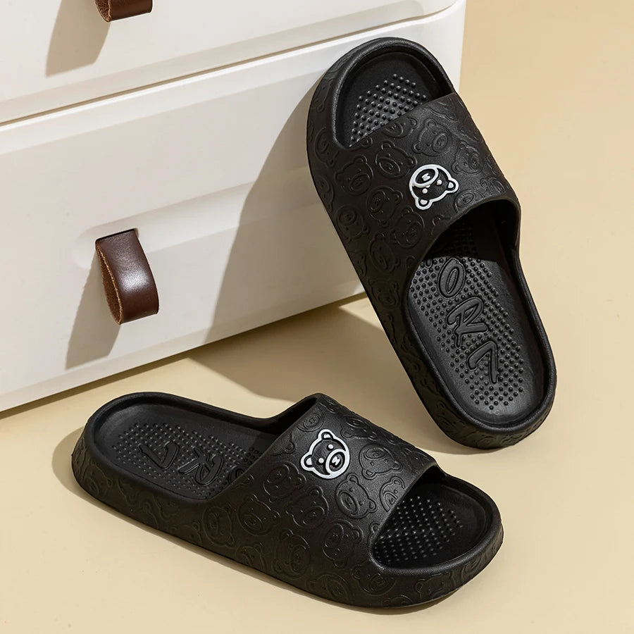Summer Fashion Men's Slippers Printting Little Bear Sandals Indoor Bathroom Non-slip Soft Women Dormitory Casual Shoes Couple