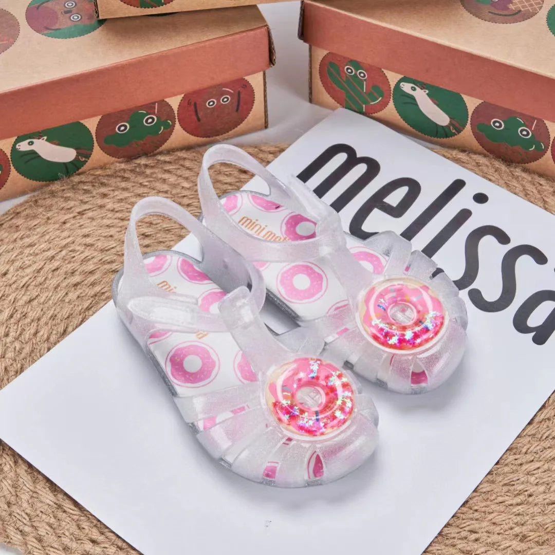 Mini Melissa Children Sandals New Girls Sandals Summer 2023 Soft Peep-toe Antiskid Crystal Princess Children Little Girls Sandal