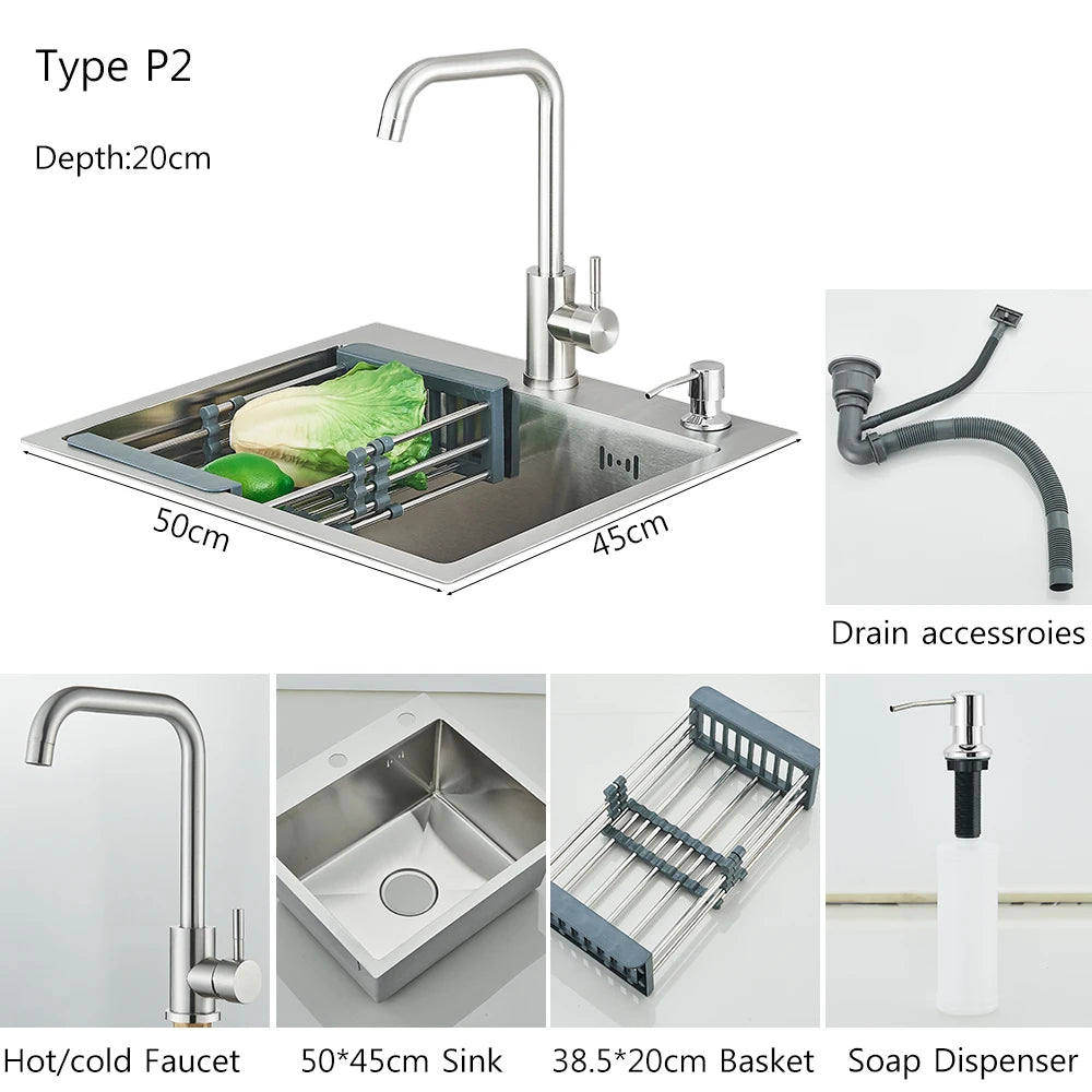 Stainless Steel Kitchen Sinks Recessed Sinks Kitchen Taps Sinks with Drains Kitchen Faucet Sink Sets