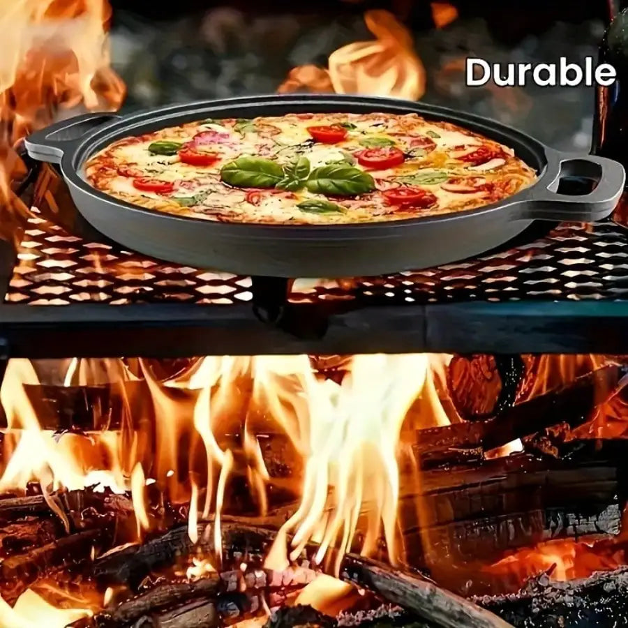 Multifunctional Cast Iron Skillet Non-Stick Design for Pizza Grilling Pancakes Compatible with All Stove Types
