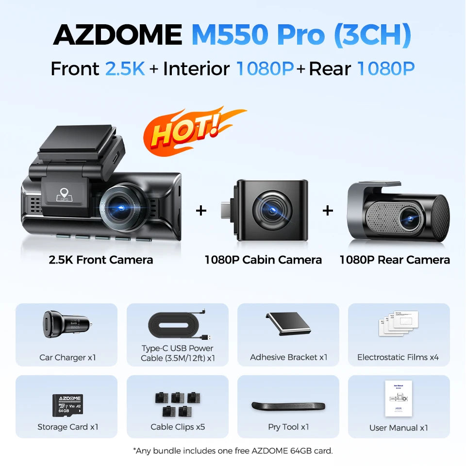 Upgrade AZDOME M550 Pro Dash Cam 4K Front Dashcam Auto 5.8Ghz Wi-Fi GPS G-sensor Car DVR 6 IR Night Vision Parking Monitor