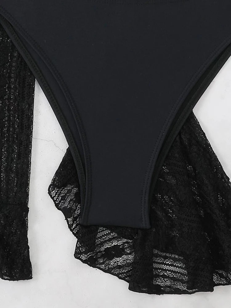 2026 Sexy Four-piece Women Swimsuit Long-sleeve Cover-up Swimwear Summer Solid Bikini Set Brazilian Beachwear Party bathing suit